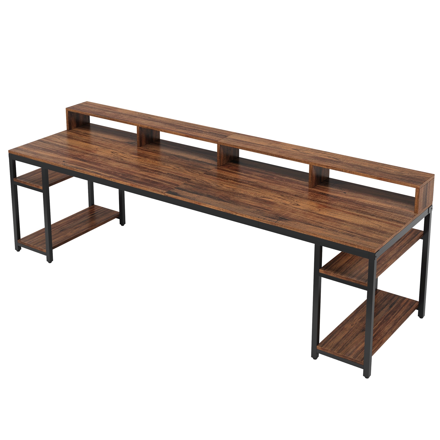 Two Person Desk, Computer Desk With Monitor Stand And 4 Open Shelf_maomaolike.com